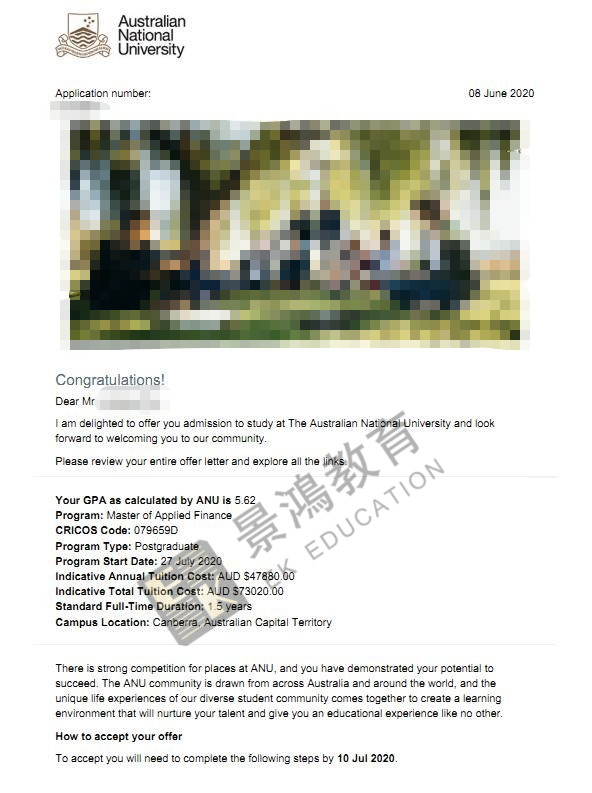 恭喜W同学顺利获得澳洲国立大学offer！